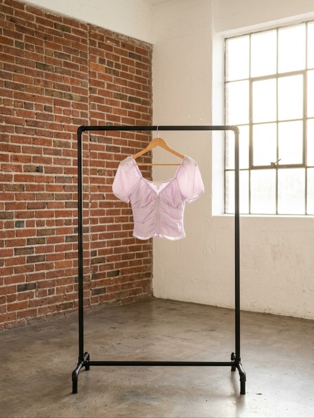 Astr Lavender Puff-Sleeve Ruched Crop Top